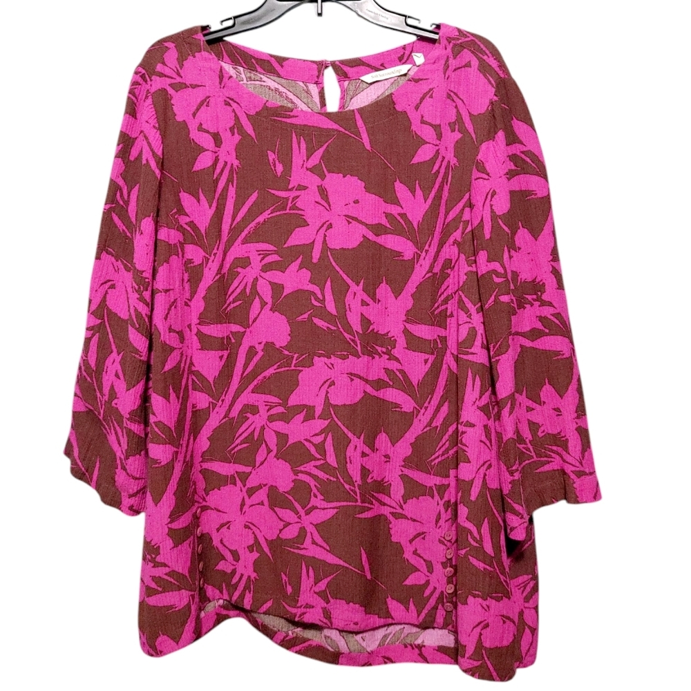 Soft Surroundings Pink Purple 3/4 Sleeve Gauze Blouse Women's Plus Size 2X
